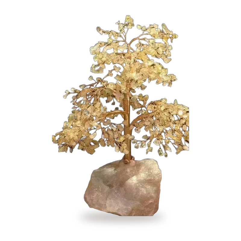 Golden Abundance Tree: citrine chips on copper branches with a raw stone base, on white